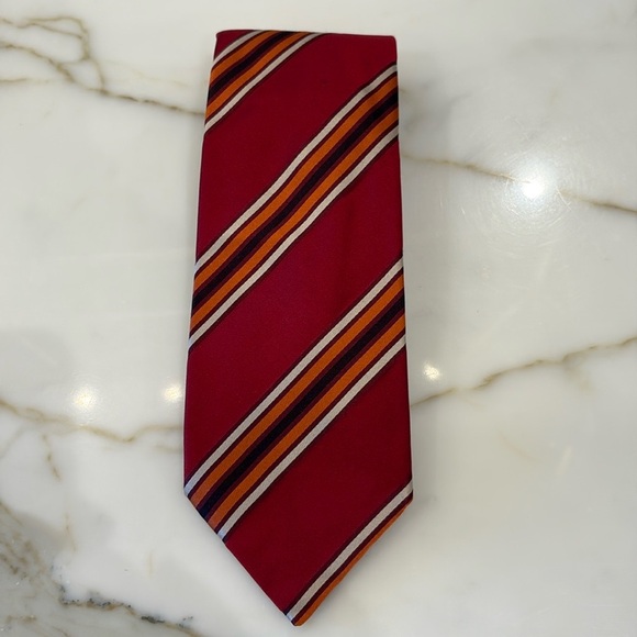 Burberry Red Orange Striped Tie—GREAT!! Beautiful Colors & Design—100% Silk—EUC - Picture 7 of 9